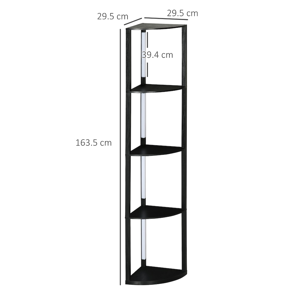 image 1 of HOMCOM LED Floor Lamp with Shelves, 5Tier Dimmable Standing Lamp with Adjustable Brightness and Foot Switch, Modern Corner Display FanShaped Shelf Unit for Living Room Bedroom Office, Black