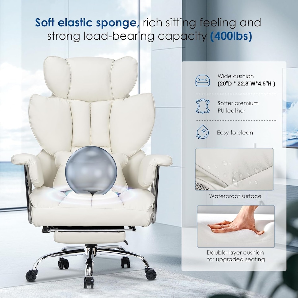 image 1 of Rattantree Ergonomic High Back Leather Office Chair with Footrest