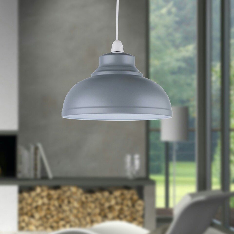 image 1 of Set of 2 Dome - Grey Easy Fit Metal Pendant Shades Grey
