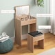 image 6 of HOMCOM Dressing Table with Mirror and Stool, Vanity Makeup Table with Flip Up Mirror, Vanity Desk with Storage Unit and Padded Seat, Wood