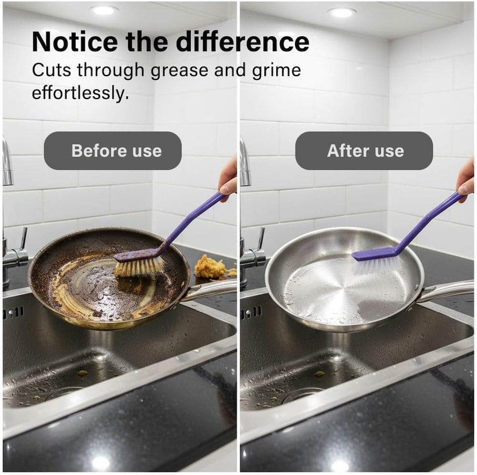 image 1 of 3Pcs Washing Up Brushes Non Slip Grip Built In Scraper Hanging Hole Cleaning