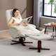 image 2 of HOMCOM Swivel Recliner Chair with Footstool and Wooden Base, Beige Cream