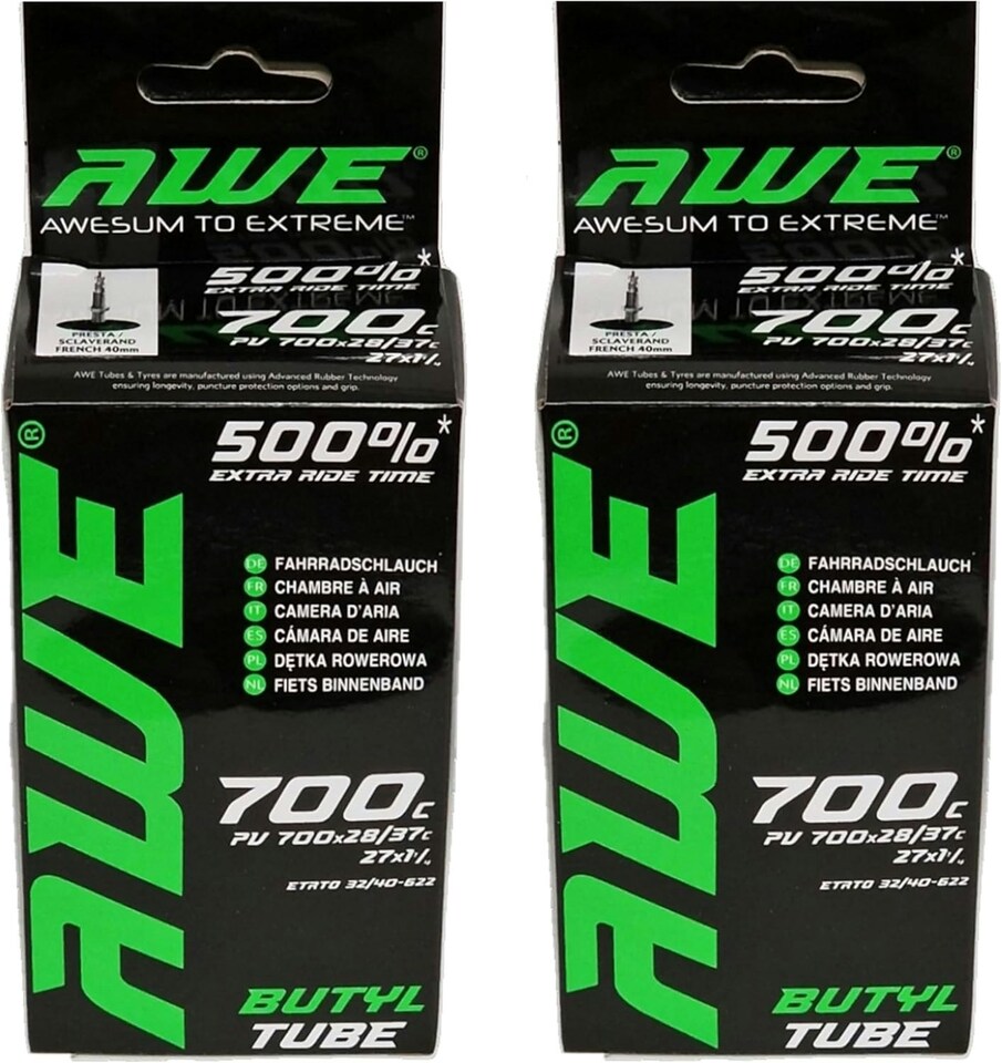 image 1 of AWE Set x 2 Butyl Rubber 700 X 28/37C Bike Inner Tube 27 X 1¼ Presta Valve