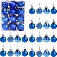 30mm/24Pcs Christmas Baubles Shatterproof Blue,Tree Decorations