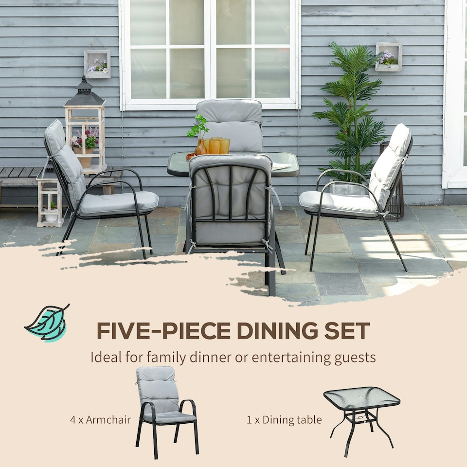 image 1 of Outsunny Garden Dining Set, Glass Table w/ Umbrella Hole Grey