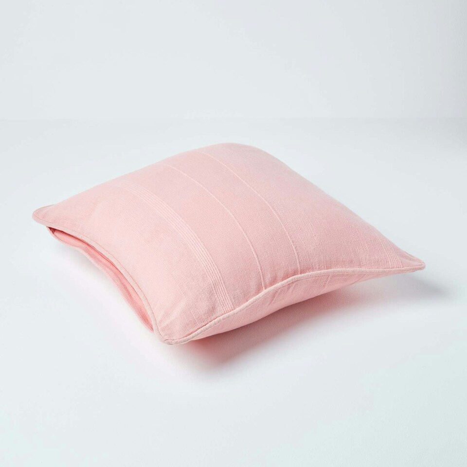 image 1 of Homescapes Cotton Rajput Ribbed Pink Cushion Cover - 45 x 45 cm Pink
