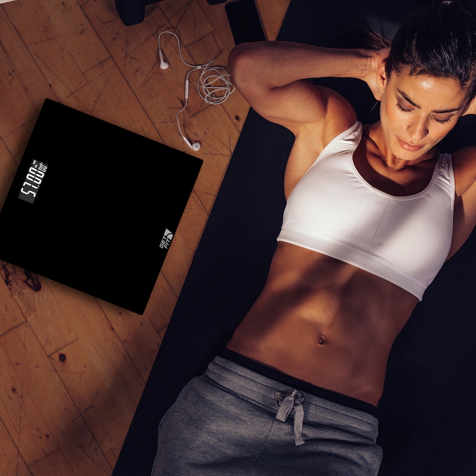 image 1 of Get Fit Digital Weighing Bathroom Scale - Lcd Display & Automatic On / Off - Room Temperature & Battery Health Indicator | Black | 29x29cm | 1