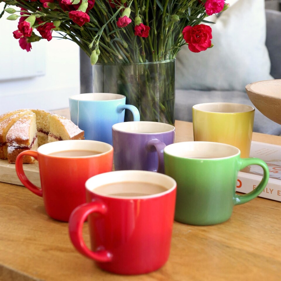 image 1 of Argon Tableware 6pc New Bone China Mugs Set - 330ml - Rainbow Ombre | Multi | Rainbow | 6