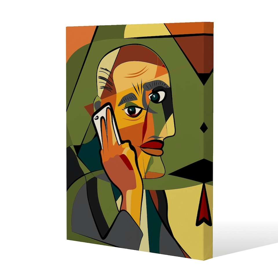 image 1 of portrait cubism art style,man calls on a phone (Canvas Print) 101 x 77 x 4cm