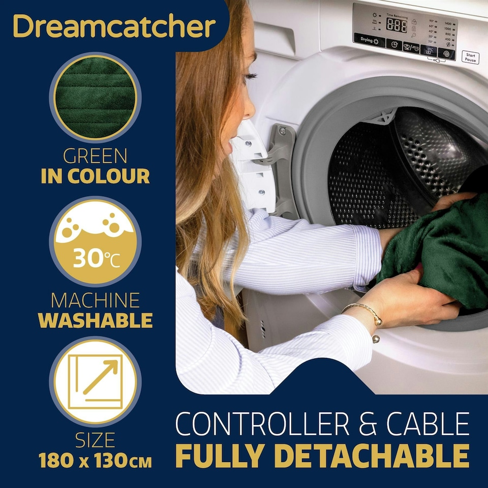 image 1 of Dreamcatcher Deluxe XL Electric Throw Heated Double Over Blanket Fleece - Green | Green | Green | One Size | 1