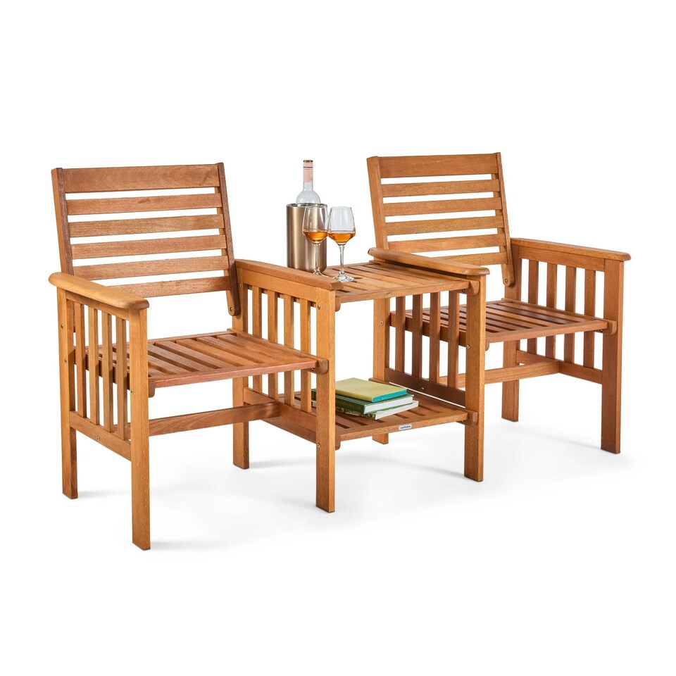 image 1 of VonHaus Meranti Hardwood 2 Seater Garden Jack & Jill Love Seat Brown