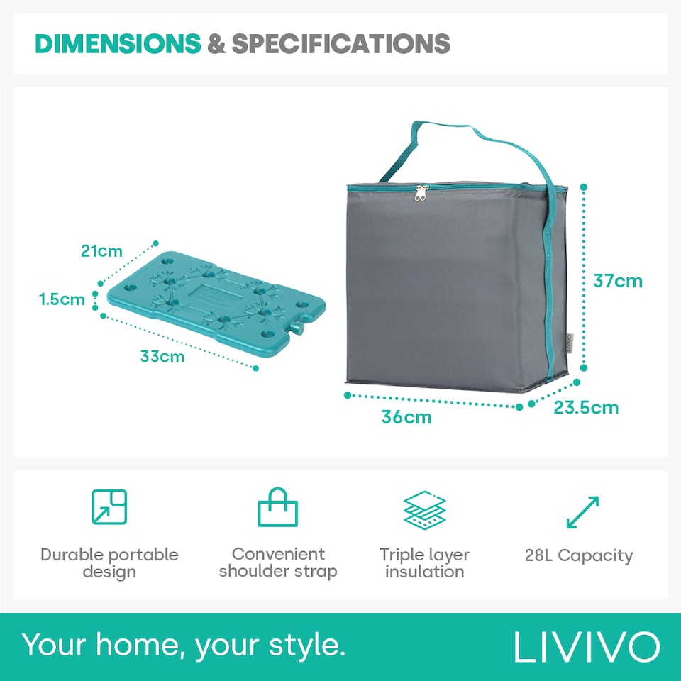 image 1 of LIVIVO 28L Cool Bag with BPA Free Ice Block and Shoulder Strap
