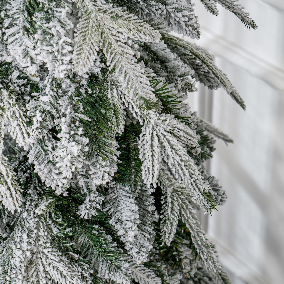 image 1 of HOMCOM 6ft Pencil Artificial Christmas Tree, Snow Flocked mas Tree with Downswept Branches and 600 Tips, Auto Open, Steel Base, Holiday Decoration for Home Office, Green