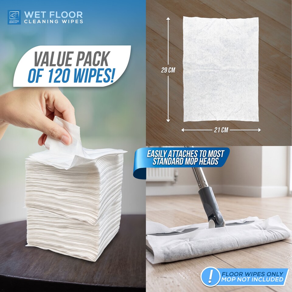 image 1 of Wet Floor Cleaning Wipes (Pack of 20) Wood & Tile Floor Streak-Free Wet Mop Cloths Compatible with Most Brands