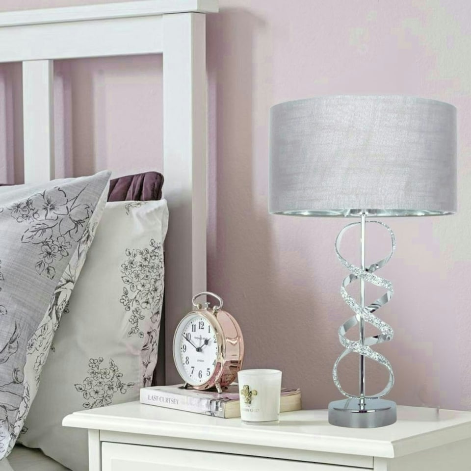 image 1 of Gabriella Diamonte Twist Table Lamp 1 Light with Grey Shade