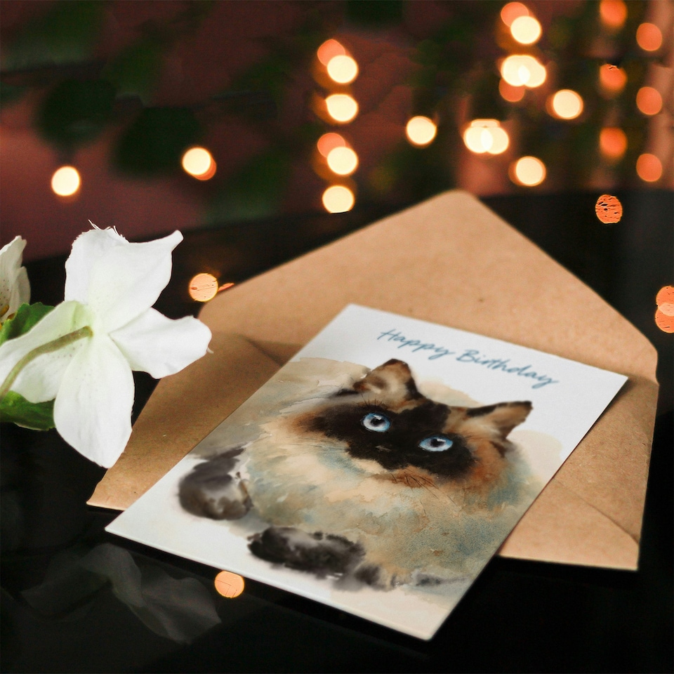 image 1 of Happy Birthday Cute Ragdoll Cat Watercolor Birthday Card