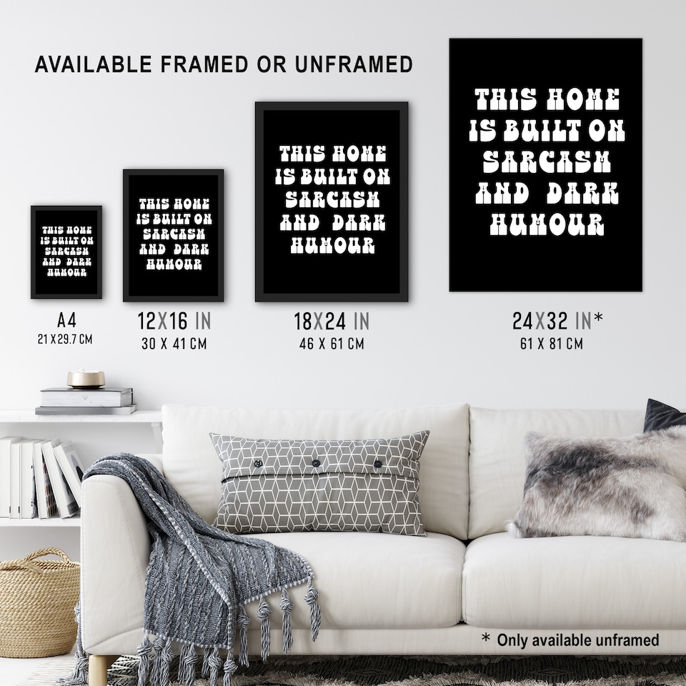 image 1 of Home Built On Sarcasm And Dark Humour Funny Wall Art Print 12x16 In