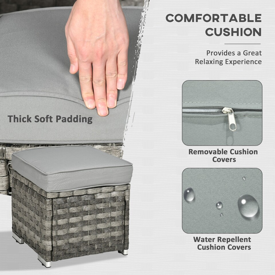image 1 of Outsunny 7 Pieces Rattan Garden Furniture Set w/ 50,000 BTU Fire Pit Table | Grey | Grey
