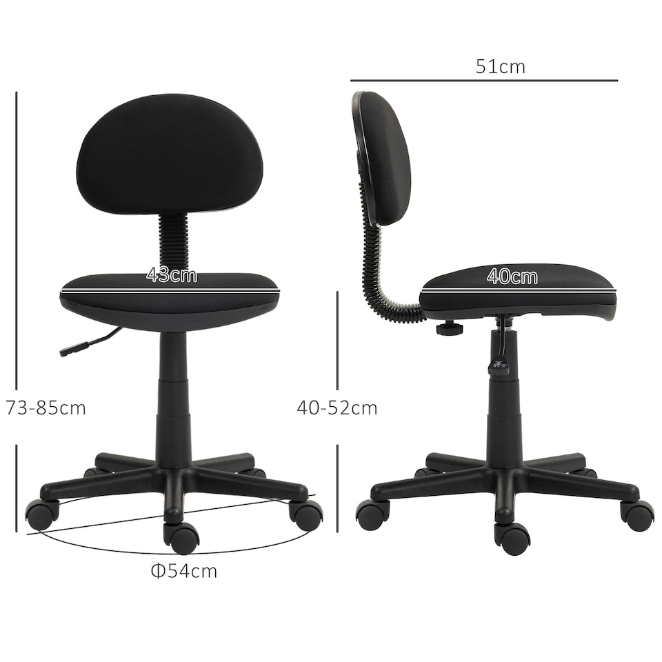image 1 of HOMCOM Armless Office Chair with Adjustable Height 360° Swivel Wheels Black