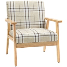 HOMCOM One Seater Sofa with Rubber Wood Frame Linen Fabric Small Couch Beige