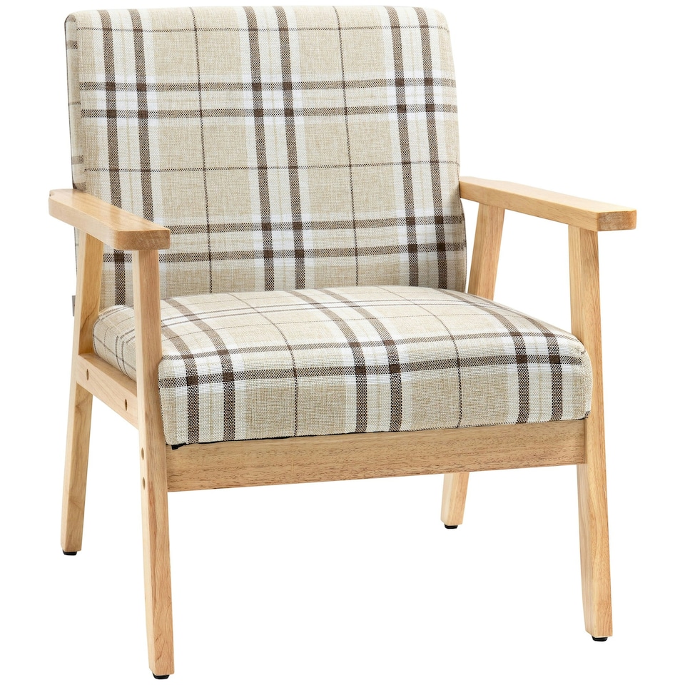 image 1 of HOMCOM One Seater Sofa with Rubber Wood Frame Linen Fabric Small Couch Beige
