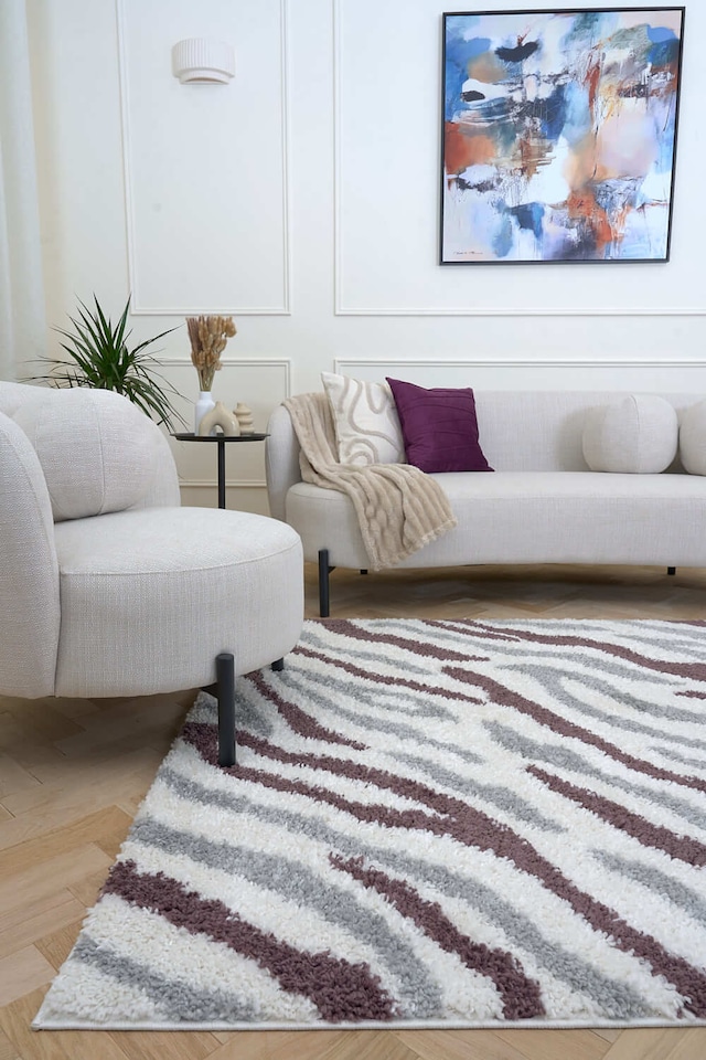 image 1 of The Rugs Moodi Collection Abstract Design Shaggy Soft High Pile Living Room Floor Rug and Runner