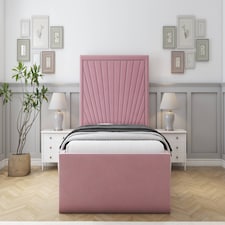 Sloomy Somerset Pink Plush Bed Frame With Mattress With 50" Upholstered Headboard 4'6 Double