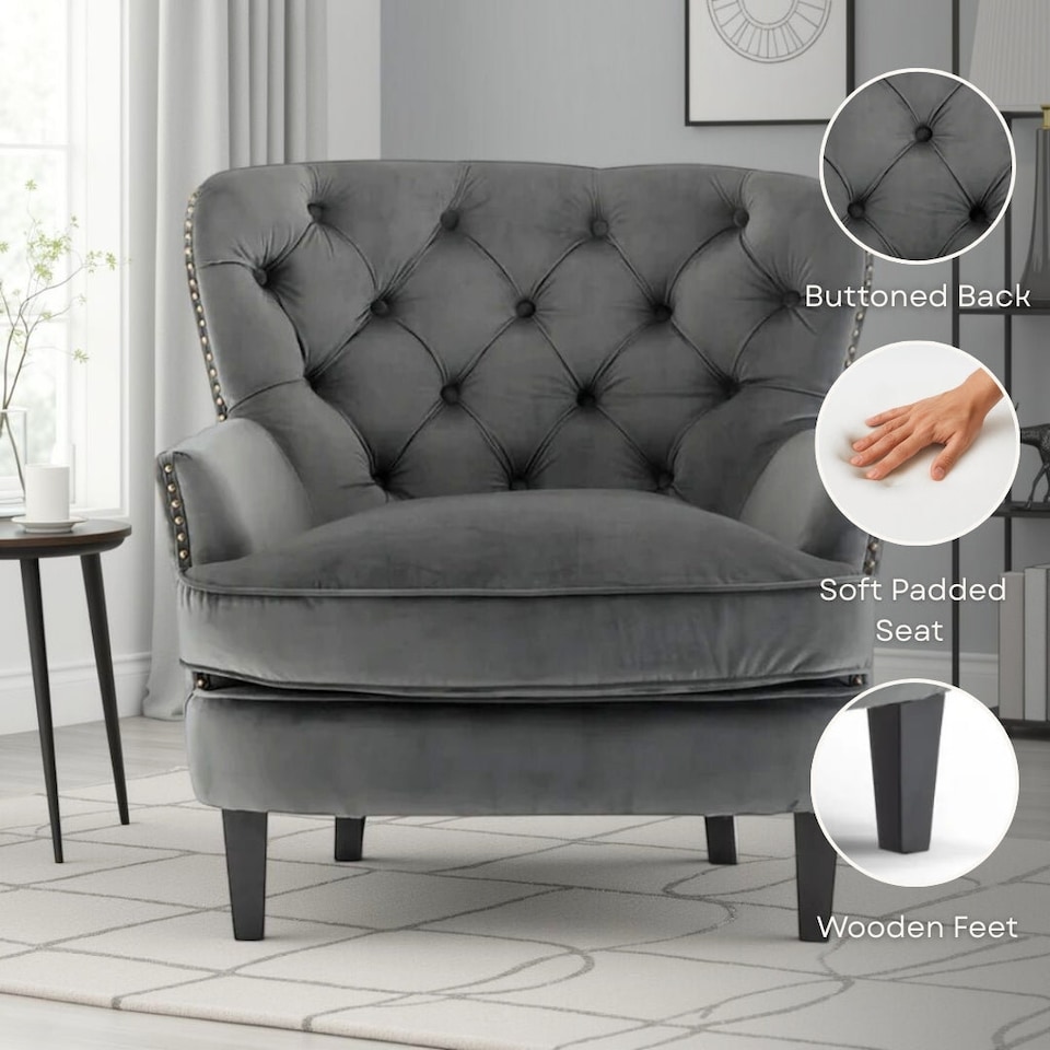 image 1 of Velvet Scarlet Red Buttoned Ava Accent Chair