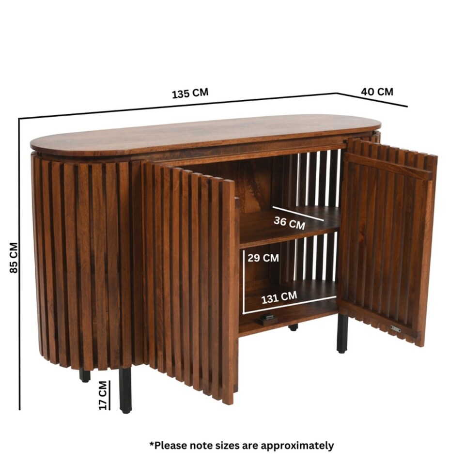 image 1 of Slatted Large 2 Doors Sideboard - Mango Wood - L40 x W135 x H85 cm | Brown