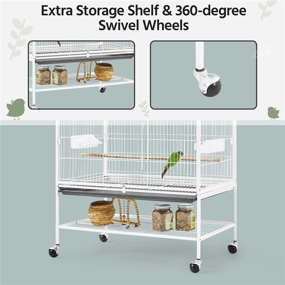 image 1 of Yaheetech 132 cm Tall Large Parrot Cage Rolling Metal Bird Cage White