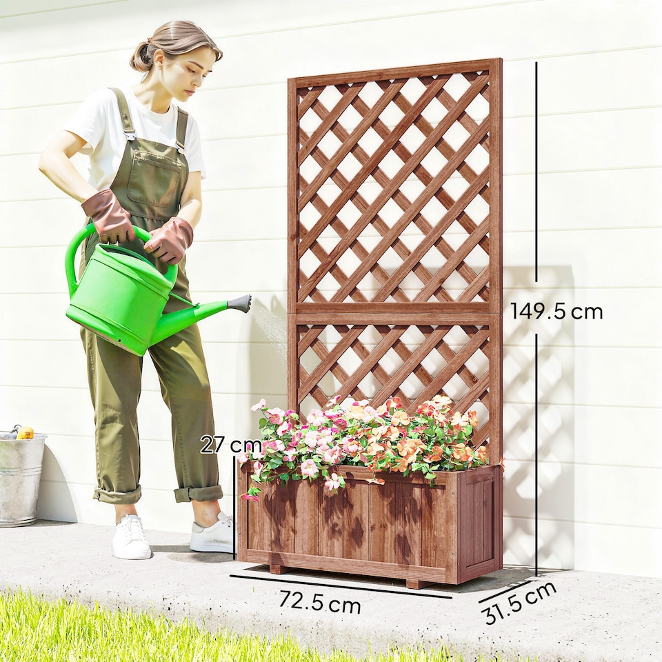 image 1 of (72.5 x 31.5 x 149.5 cm, Orange) Outsunny Wood Planter with Trellis
