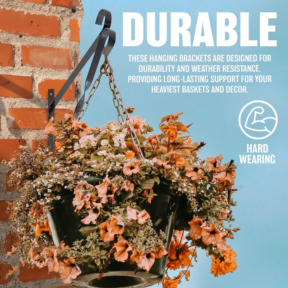 image 1 of Set Of 4 Hanging Basket Brackets 10' Decoration Hooks Flowers Garden