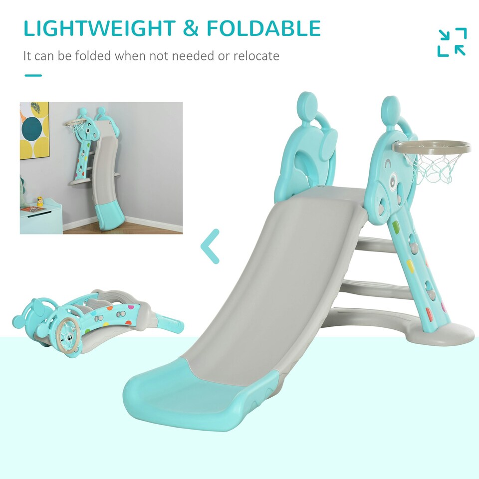 image 1 of HOMCOM 2 in 1 Kids Slide with Basketball Hoop 18 months -4 Years Old Deer Blue
