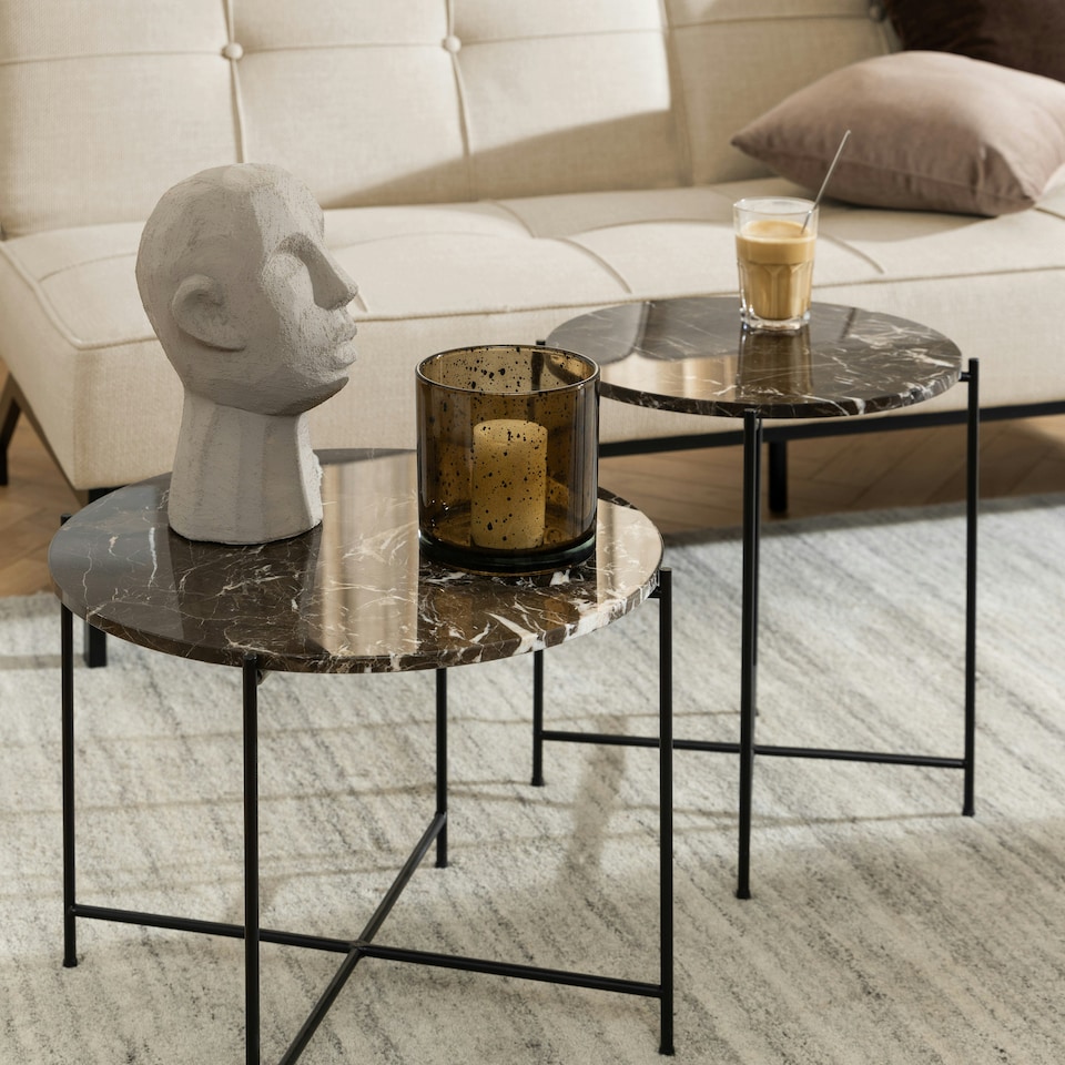 image 1 of Avila Side Table with Brown Marble Top 52x40cm