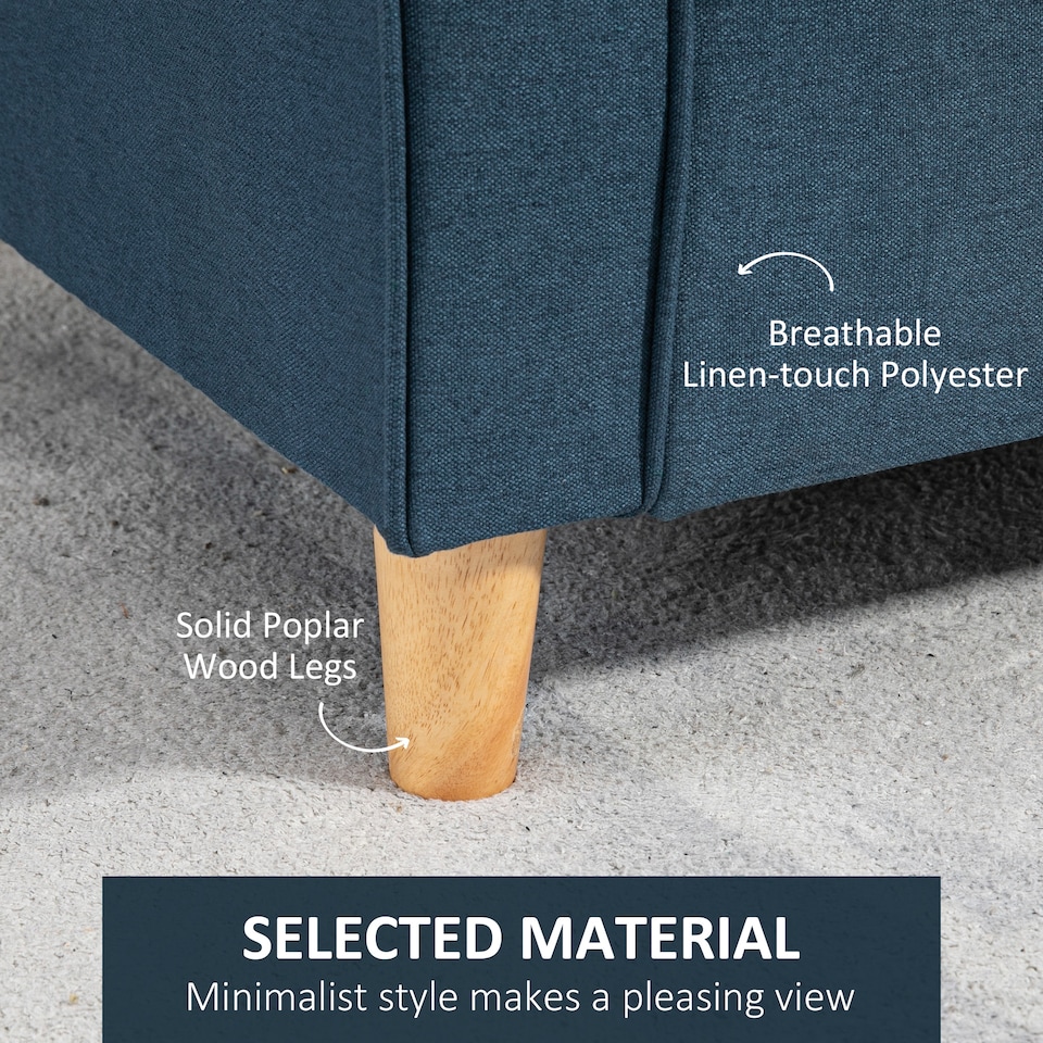 image 1 of HOMCOM 2 Seater Sofa, Compact Loveseat, Linen Upholstered Couch with Wood Legs and Armrest, Small Sofa for Living Room and Home Office Blue