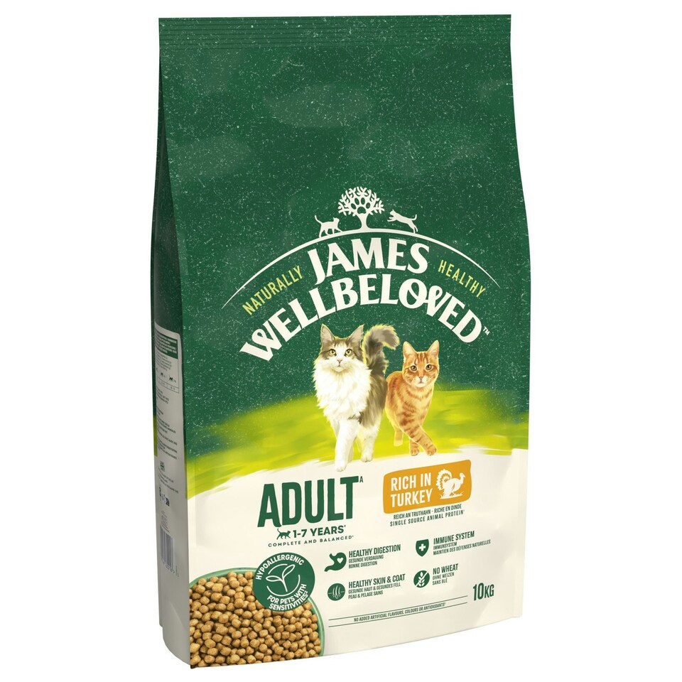 image 1 of James Wellbeloved 1-7 Years Adult Complete & Balanced Dry Cat Food Turkey 10kg