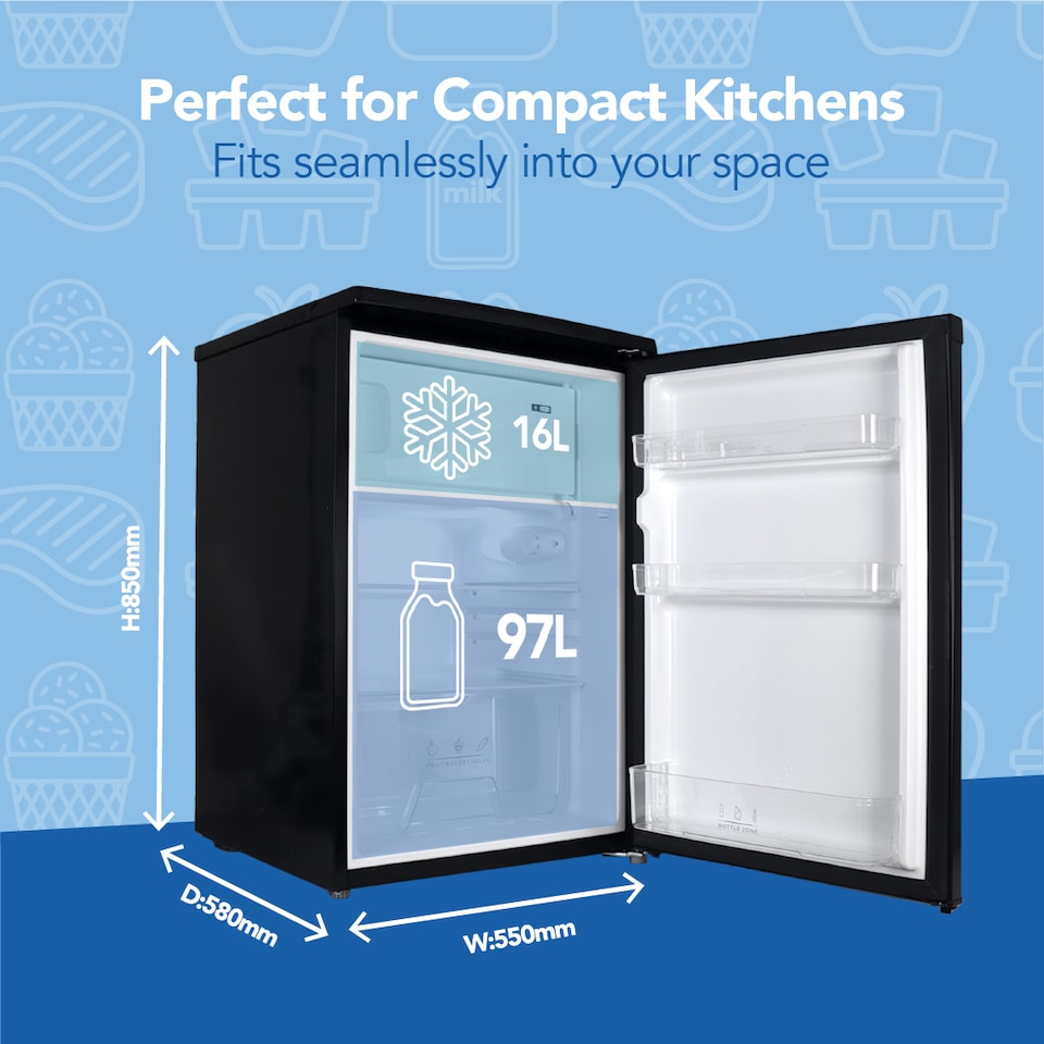image 1 of Igenix IG155B Freestanding Under Counter Fridge, 97 Litre, 55 cm Wide, Black