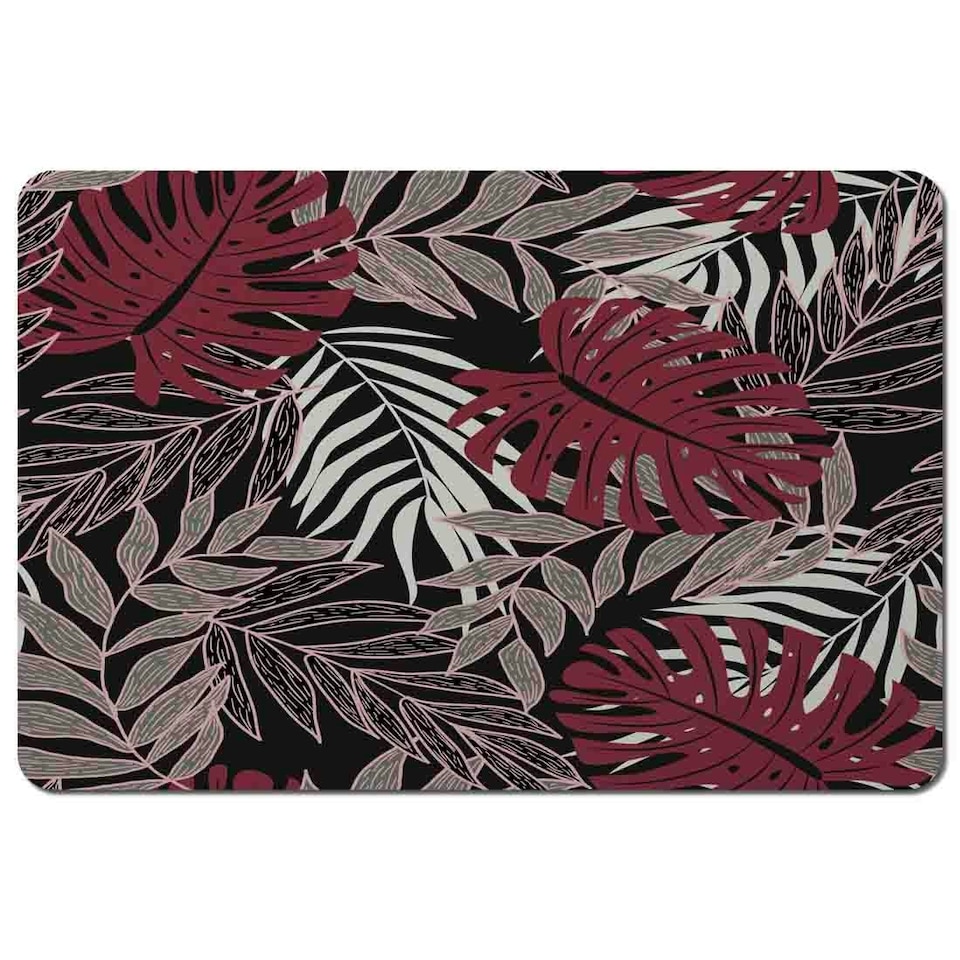 image 1 of Tropical Leaves in Red, White & Grey (Placemat)