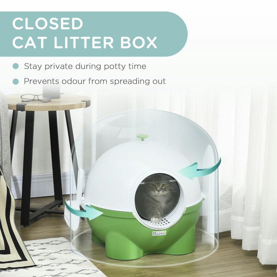image 1 of PawHut Large Cat Litter Box w/ Scoop, Front Entrance, 53 x 51 x 48cm - Green