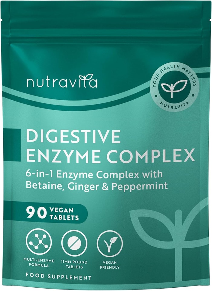 image 1 of Nutravita Digestive Enzyme Supplements Complex with Amylase, Lactase, Lipase, Bromelain, Ginger & Peppermint - 3 Months Supply -  90 Vegan Tablets