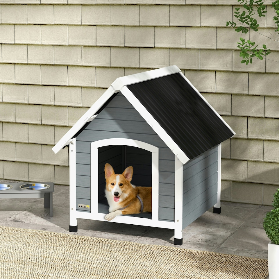 image 1 of PawHut Dog Kennel Outdoor Dog House w/ Removable Floor, for Medium Dogs