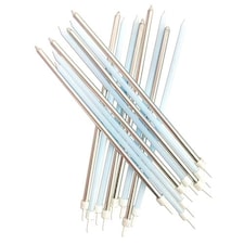 Pastel Blue And Metallic Silver Extra Tall Cake Candles With Holders 18cm - Pack of 16