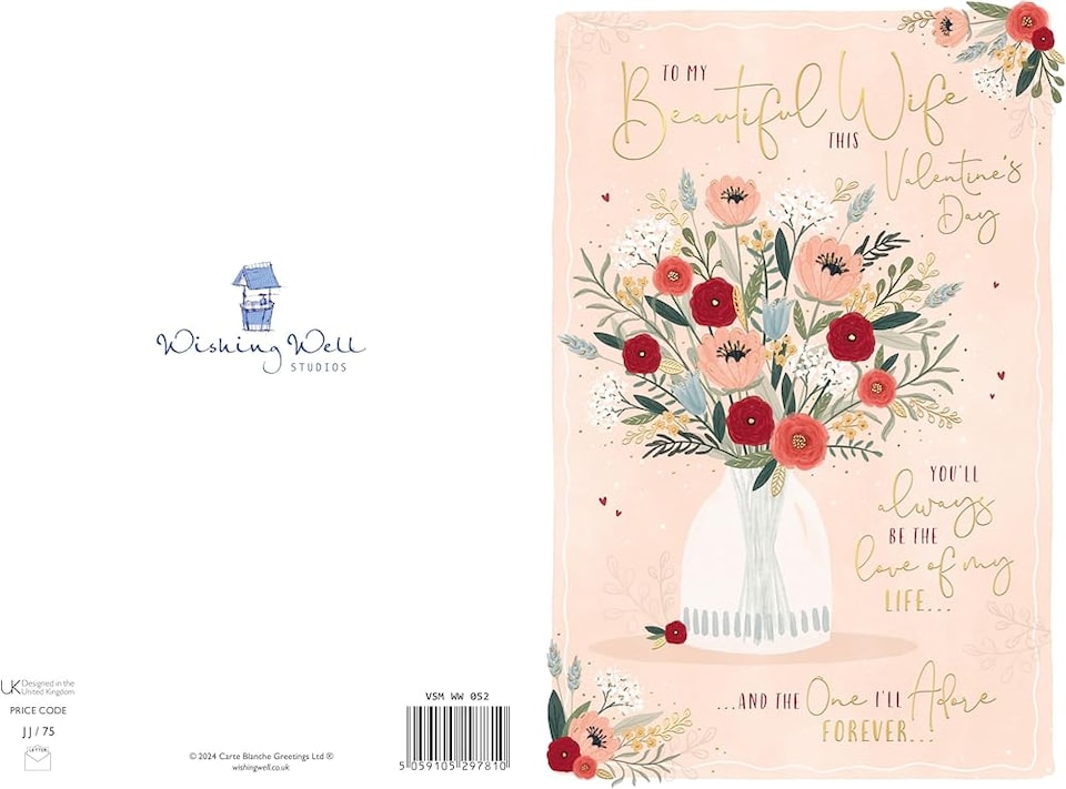 image 1 of Vase Of Flowers Beautiful Wife Valentine's Day Card