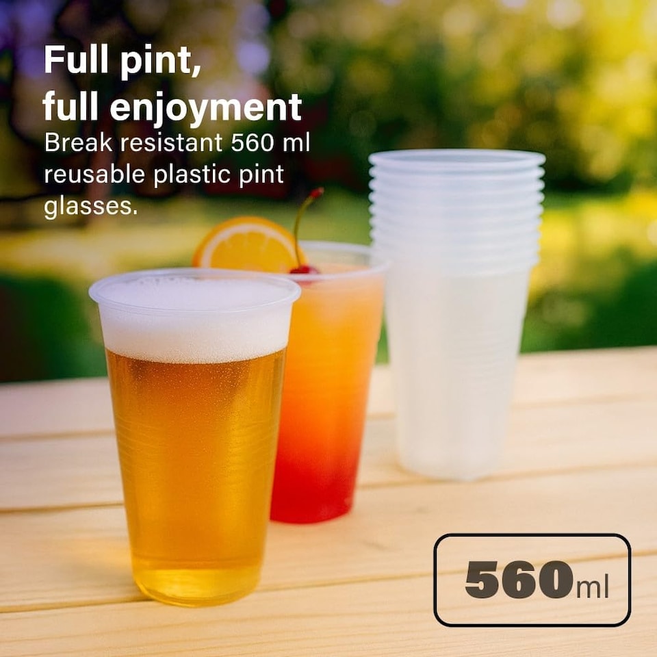 image 1 of 50pc Plastic Cups 560ml Cold Drinks BBQs Picnics Weddings