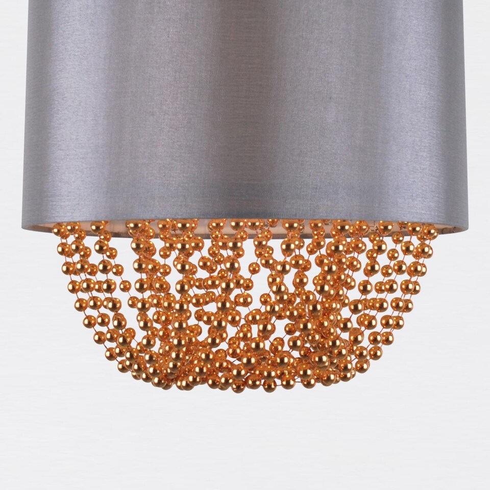 image 1 of Grey Faux Silk & Copper Jewelled Ceiling Light Shade | Grey | Copper | Medium | 1