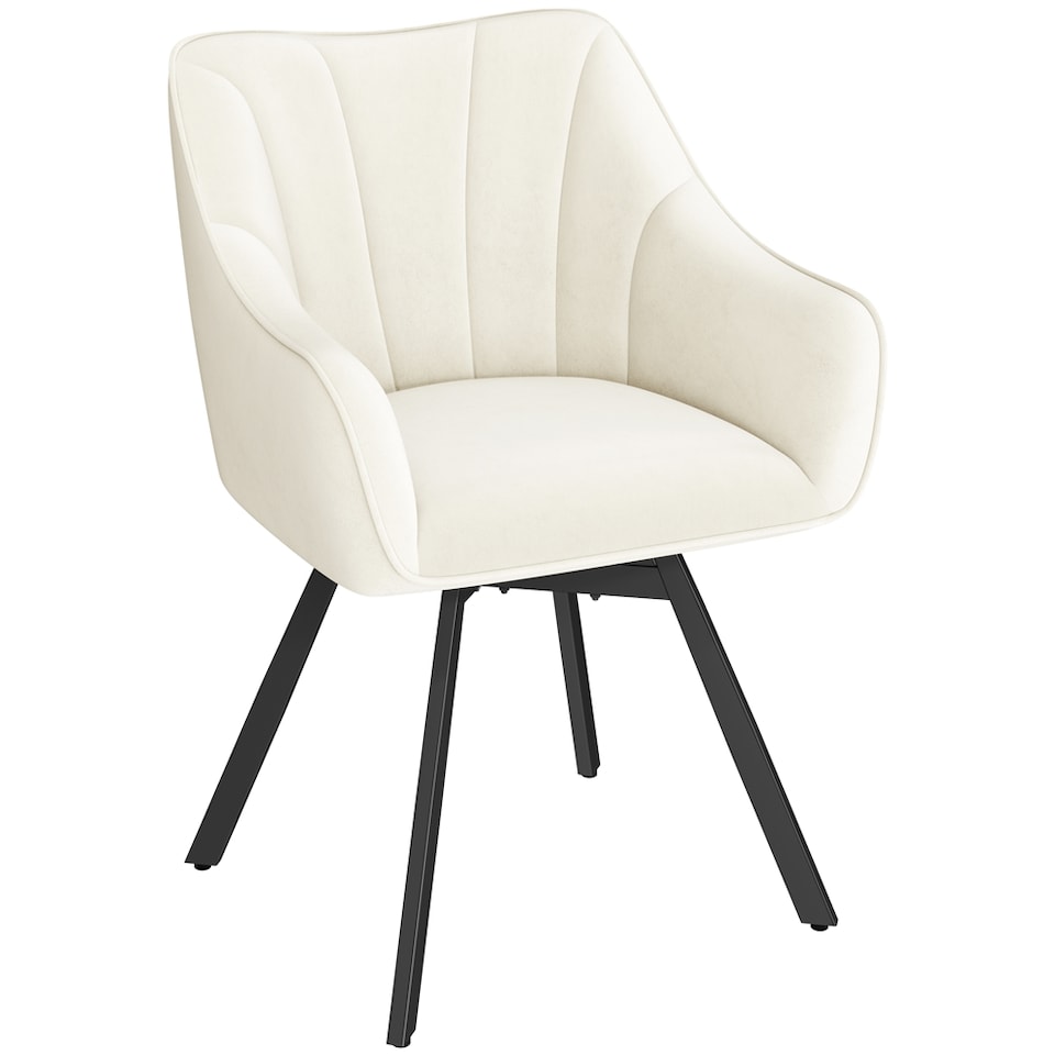 image 1 of Yaheetech Swive Velvet Dining Chair with Backrest and Armrests | White | Beige | One Size