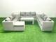 image 2 of Fimous Rattan Garden Outdoor Furniture Set 10 Seater Garden Sofa Oblong Coffee Table Set with Big Footstool Side Table Light Grey Mixed