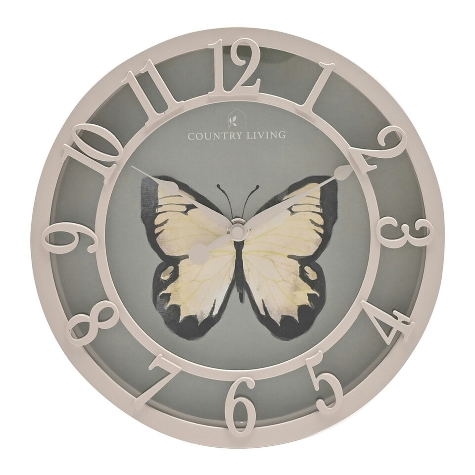 image 1 of Country Living Outdoor Clock - Butterfly 25cm Green