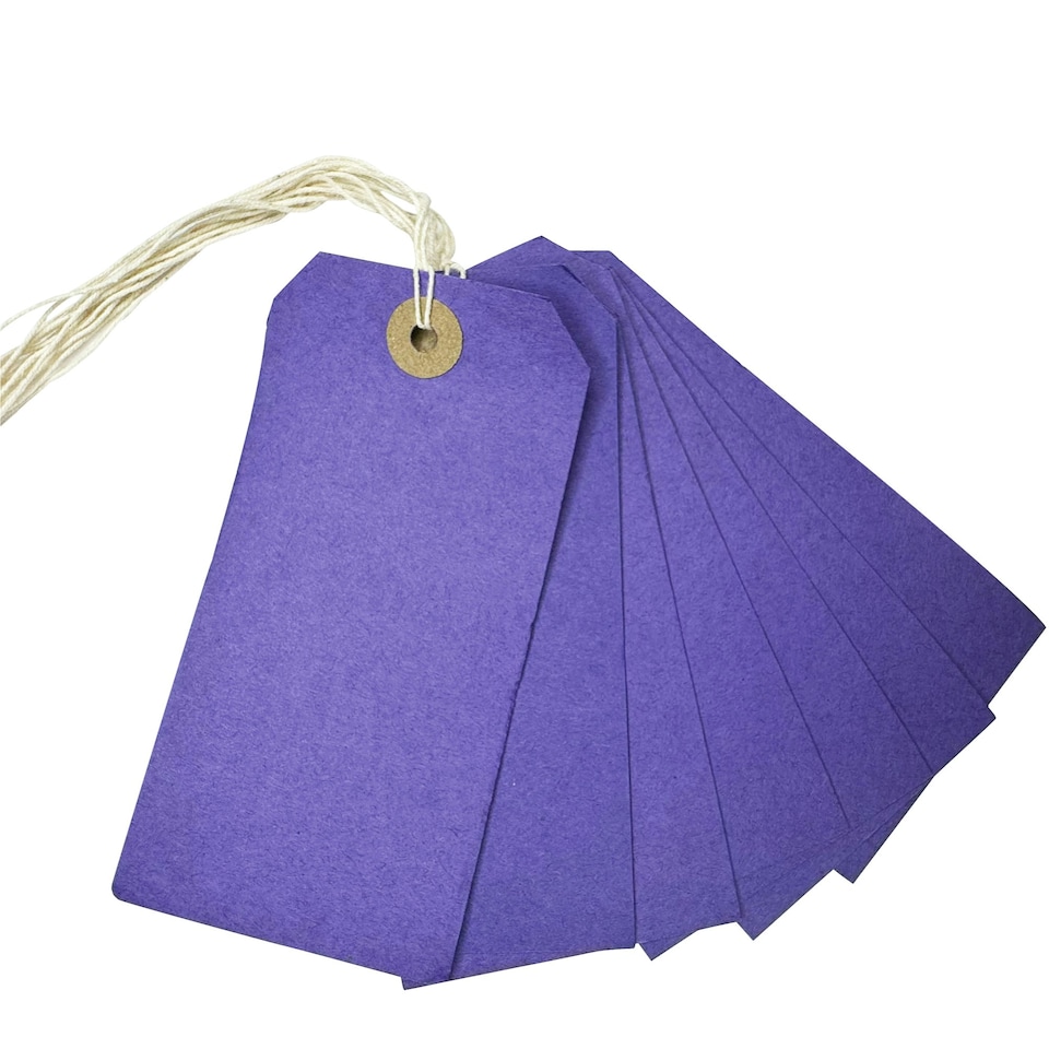 image 1 of Box of 1000 Purple Strung Tags 120mm x 60mm