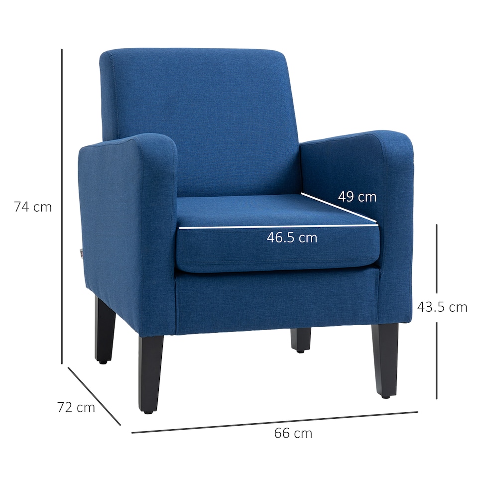 image 1 of HOMCOM Armchair, Modern Upholstered Linen Living Room Chair, Accent Chair with Spring Pack, Wood Legs for Bedroom, Home Office, Blue